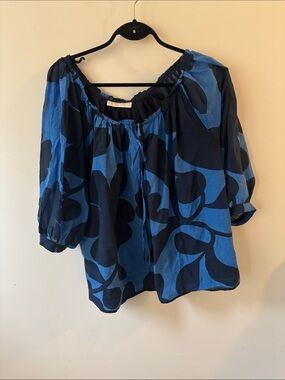 Michael Kors Blue Floral Peasant Blouse